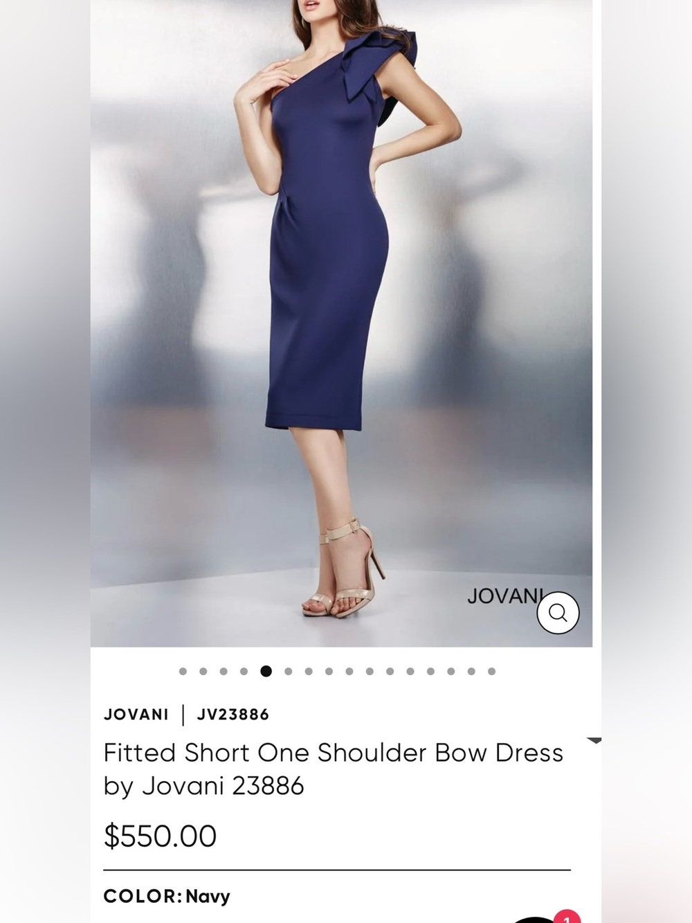 Jovani One-Shoulder Navy Dress with Bow